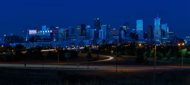 City Of Denver Colorado in Blue Hour (Long Exposure)