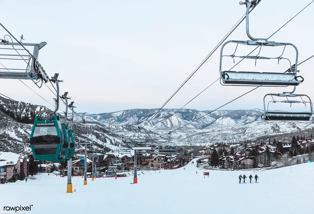 Chairlifts ascend the mountain at the Snowmass Village ski resort in Pitkin County, Colorado - Original image from Carol M. Highsmith’s America, Library of Congress collection. Digitally enhanced by rawpixel.