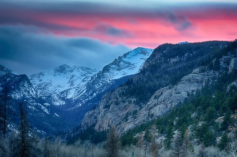 Sunset over the Rocky Mountains in Rocky Mountain National Park, Colorado