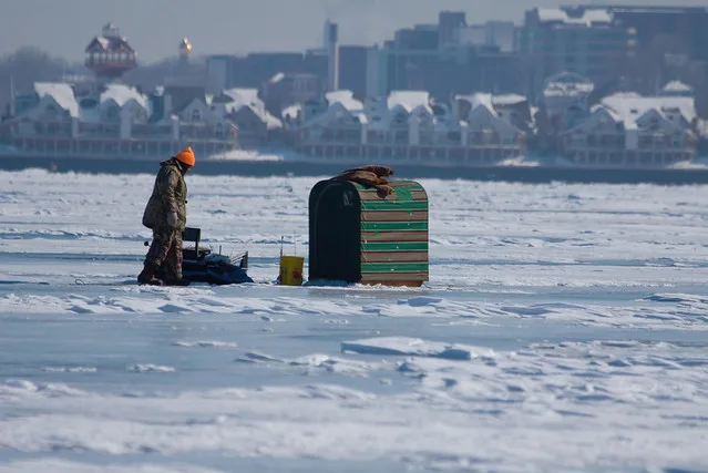ice fishing on Presque Isle Bay